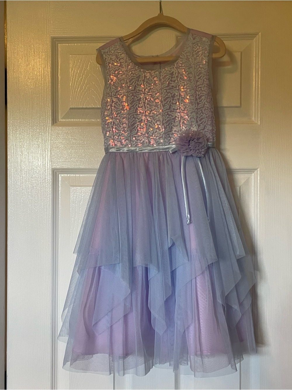 Jona Michelle Lavender Layered Tulle Party Dress with Sequin Bodice